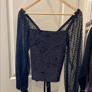 Anthropologie Black Tie Front Fitted Blouse